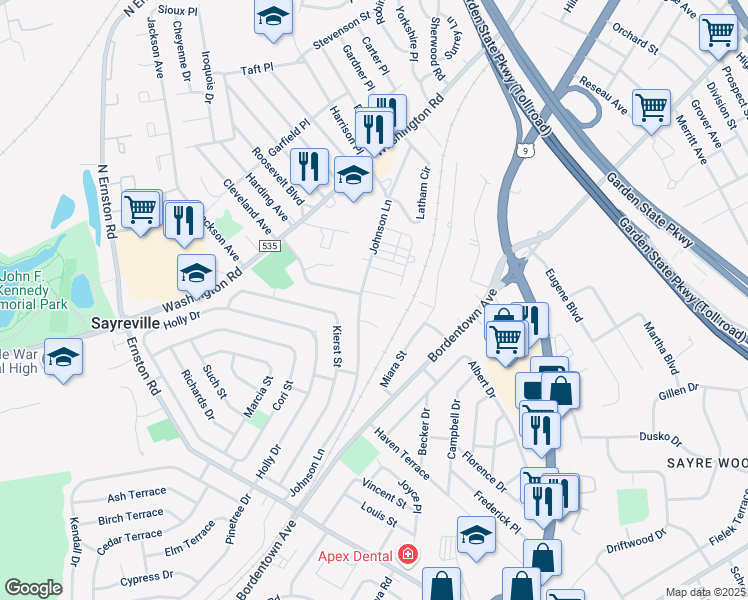 map of restaurants, bars, coffee shops, grocery stores, and more near 4 Kim Ann Place in Sayreville