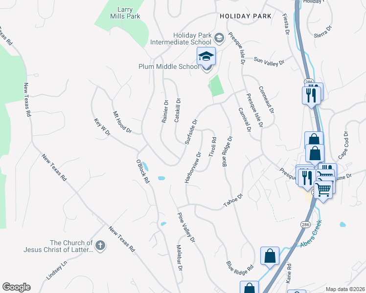 map of restaurants, bars, coffee shops, grocery stores, and more near 640 Surfside Drive in Pittsburgh