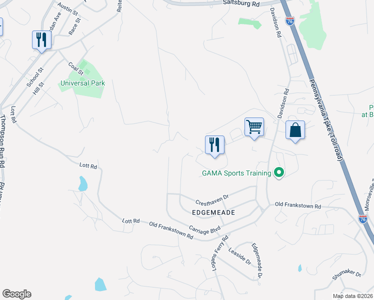 map of restaurants, bars, coffee shops, grocery stores, and more near 70 Commerce Drive in Pittsburgh