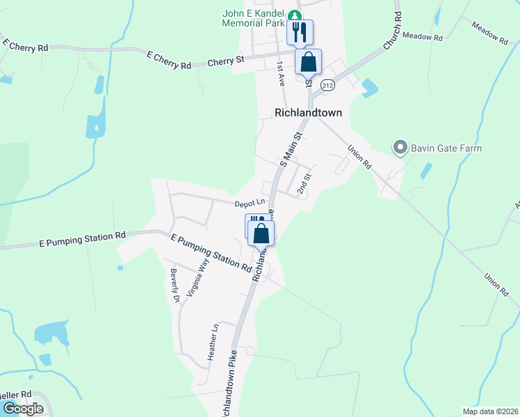 map of restaurants, bars, coffee shops, grocery stores, and more near 857 Depot Lane in Quakertown