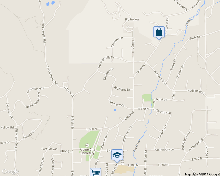 map of restaurants, bars, coffee shops, grocery stores, and more near 945 Eastview Drive in Alpine