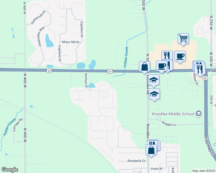 map of restaurants, bars, coffee shops, grocery stores, and more near 3201 Morallion Court in West Lafayette