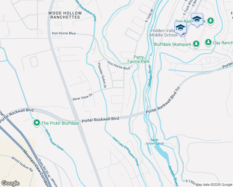 map of restaurants, bars, coffee shops, grocery stores, and more near 1698 Gun Stock Drive in Bluffdale