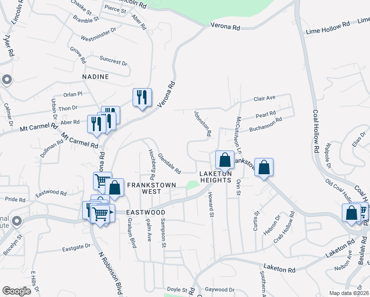 map of restaurants, bars, coffee shops, grocery stores, and more near 204 Johnston Road in Pittsburgh