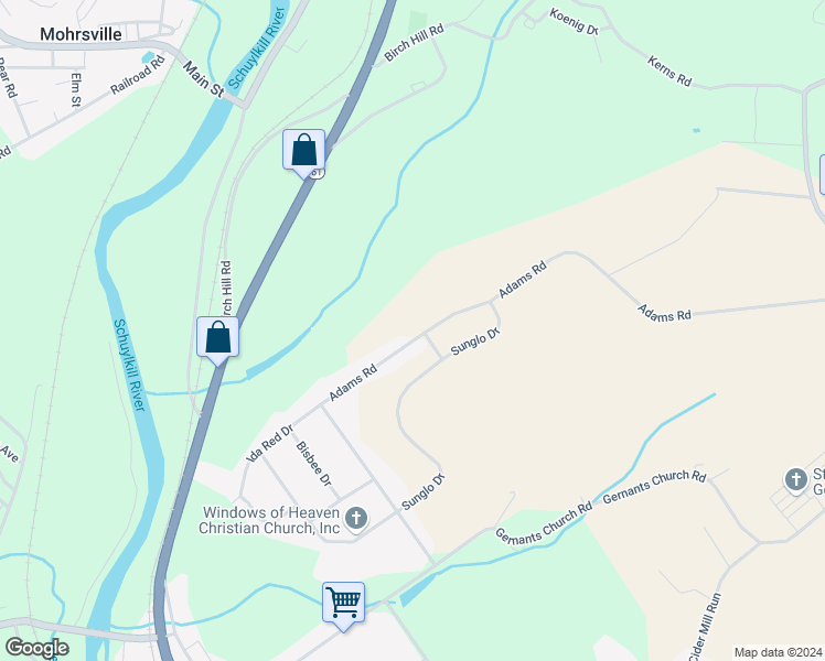 map of restaurants, bars, coffee shops, grocery stores, and more near 229 Ida Red Drive in Leesport