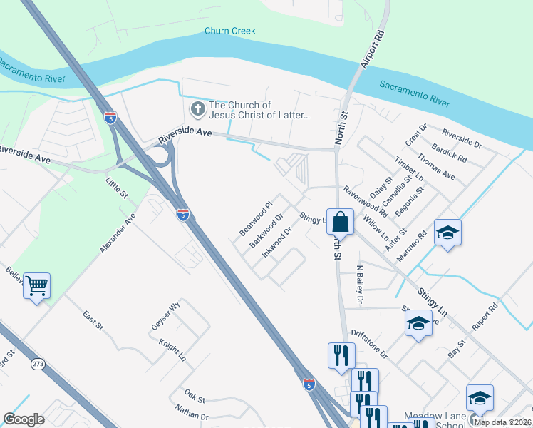 map of restaurants, bars, coffee shops, grocery stores, and more near 3585 Bearwood Place in Anderson