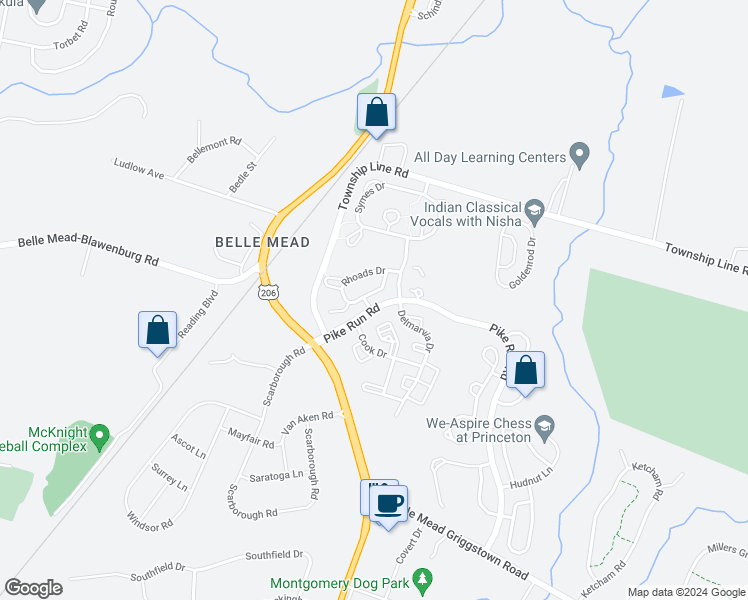 map of restaurants, bars, coffee shops, grocery stores, and more near 1122 Rhoads Drive in Montgomery