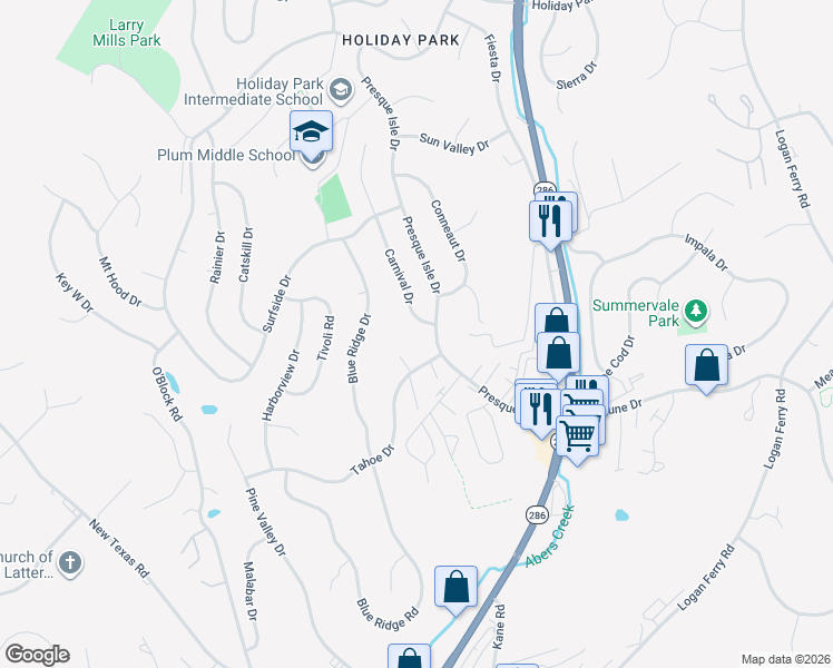 map of restaurants, bars, coffee shops, grocery stores, and more near 20 Moraine Road in Pittsburgh