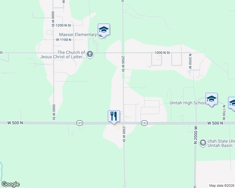 map of restaurants, bars, coffee shops, grocery stores, and more near 725 North 2500 West in Vernal