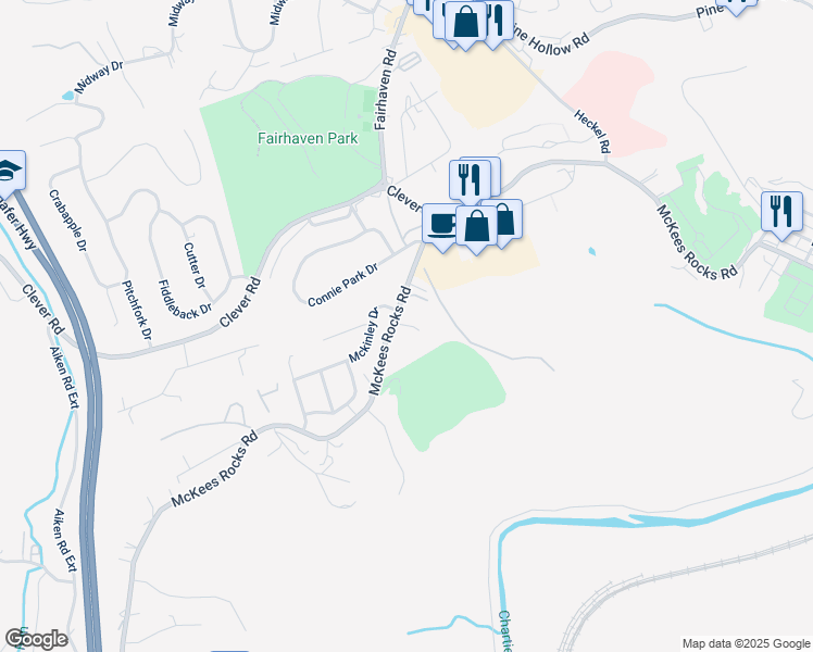 map of restaurants, bars, coffee shops, grocery stores, and more near Adams Drive in McKees Rocks