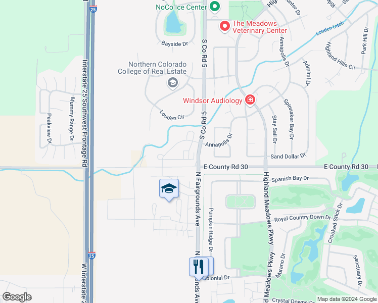 map of restaurants, bars, coffee shops, grocery stores, and more near 8412 Cromwell Drive in Windsor