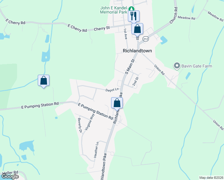 map of restaurants, bars, coffee shops, grocery stores, and more near 857 Depot Lane in Quakertown