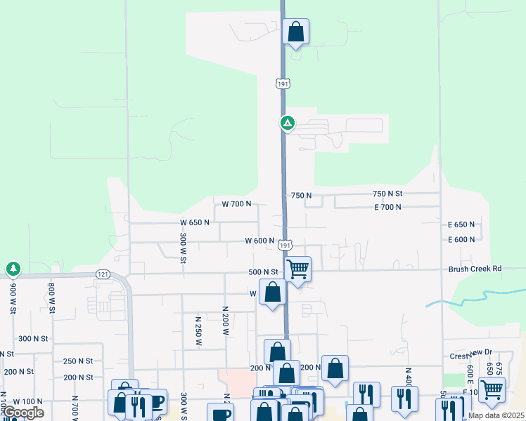 map of restaurants, bars, coffee shops, grocery stores, and more near 672 North 100 West in Vernal