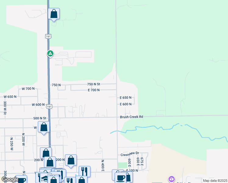 map of restaurants, bars, coffee shops, grocery stores, and more near 482 East 700 North in Vernal