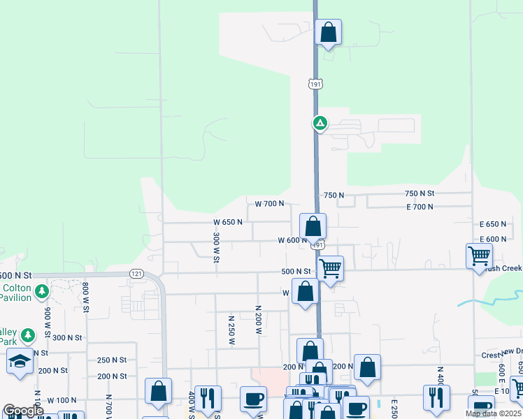 map of restaurants, bars, coffee shops, grocery stores, and more near 152 West 650 North in Vernal