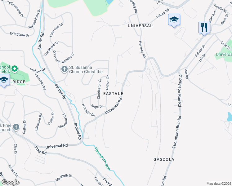 map of restaurants, bars, coffee shops, grocery stores, and more near 1607 Universal Road in Pittsburgh