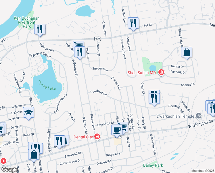 map of restaurants, bars, coffee shops, grocery stores, and more near 5 Liszka Lane in Sayreville