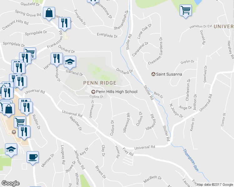 map of restaurants, bars, coffee shops, grocery stores, and more near 325 Collins Drive in Pittsburgh