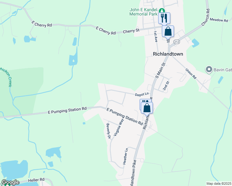 map of restaurants, bars, coffee shops, grocery stores, and more near 777 Depot Lane in Quakertown