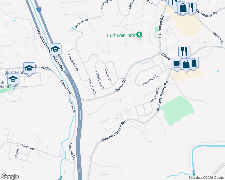 map of restaurants, bars, coffee shops, grocery stores, and more near 100 Maple Lane in McKees Rocks