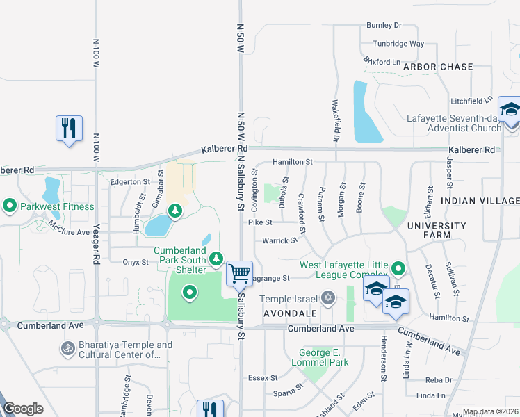 map of restaurants, bars, coffee shops, grocery stores, and more near 834 Pike Street in West Lafayette