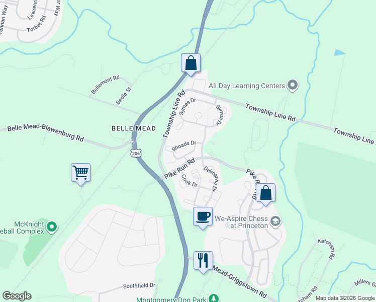 map of restaurants, bars, coffee shops, grocery stores, and more near 1225 Rhoads Drive in Montgomery