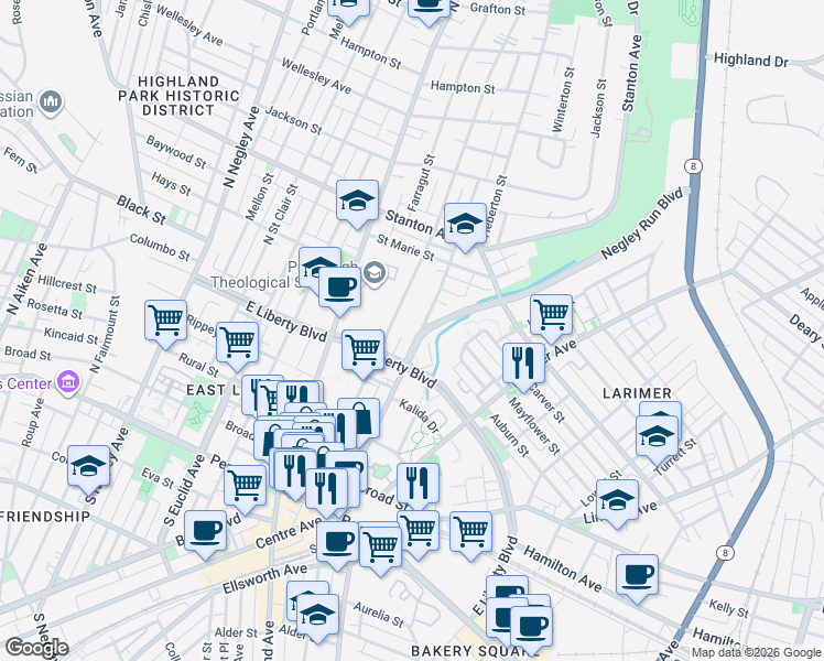 map of restaurants, bars, coffee shops, grocery stores, and more near 531 Collins Street in Pittsburgh