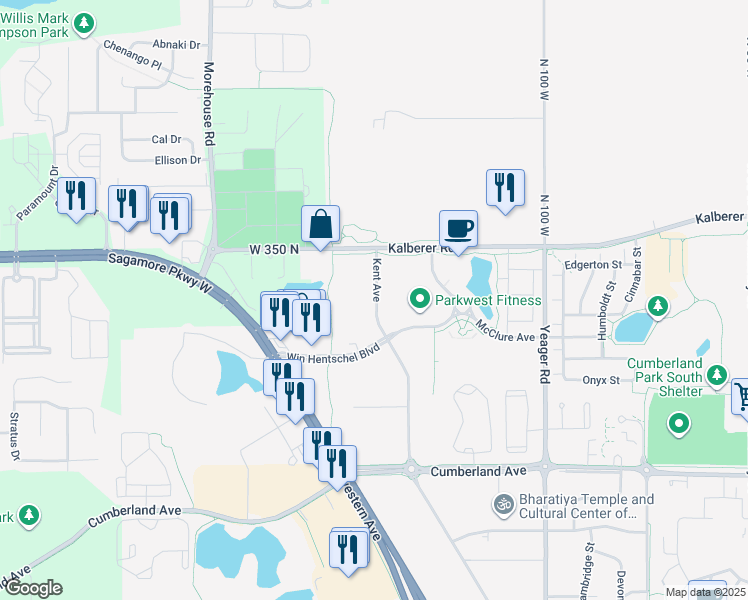 map of restaurants, bars, coffee shops, grocery stores, and more near 3085 Kent Avenue in West Lafayette