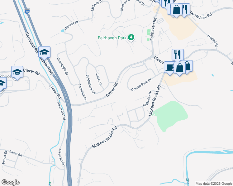 map of restaurants, bars, coffee shops, grocery stores, and more near 40 Truman Circle in McKees Rocks