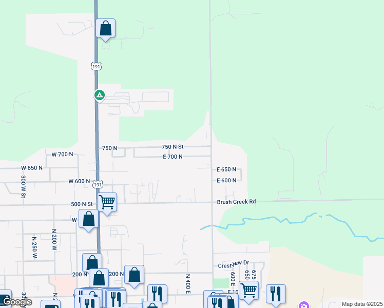 map of restaurants, bars, coffee shops, grocery stores, and more near 419 East 700 North in Vernal
