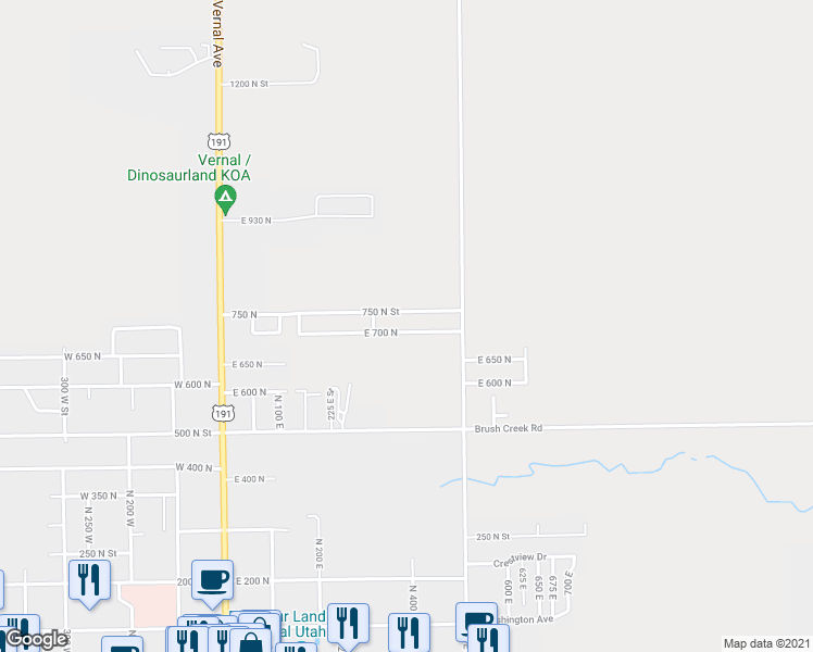 map of restaurants, bars, coffee shops, grocery stores, and more near 385 East 700 North in Vernal