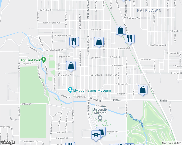 map of restaurants, bars, coffee shops, grocery stores, and more near 1811 South Buckeye Street in Kokomo