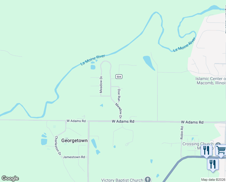 map of restaurants, bars, coffee shops, grocery stores, and more near 207 Township Road 500 in Macomb
