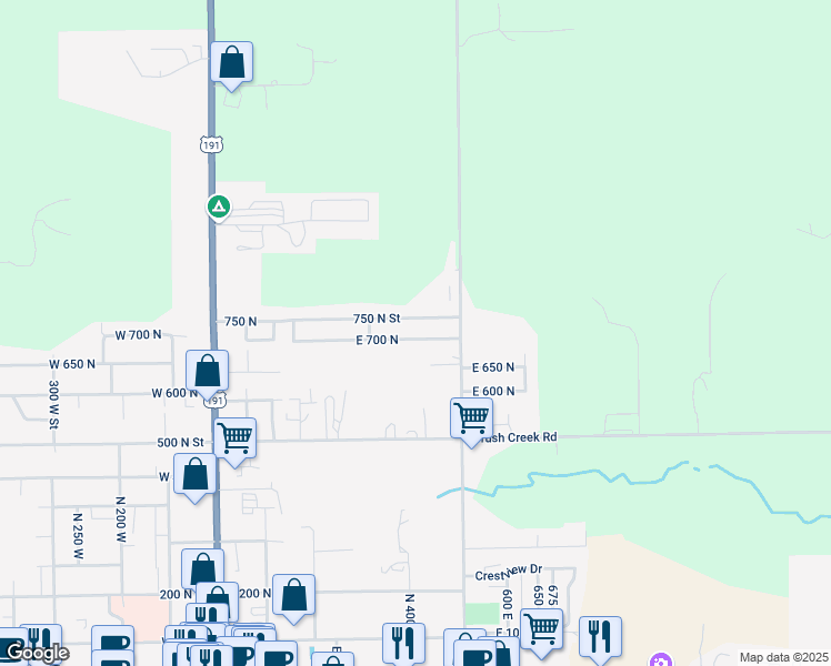 map of restaurants, bars, coffee shops, grocery stores, and more near 419 East 700 North in Vernal