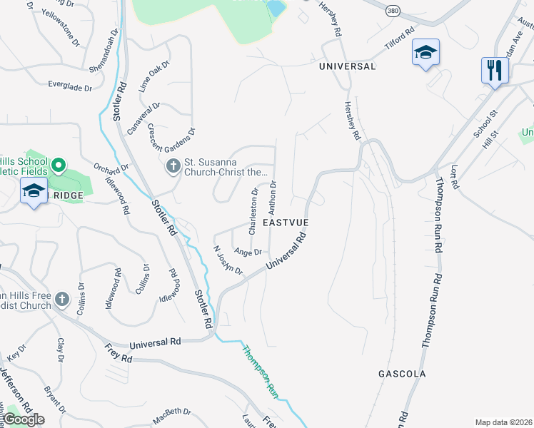 map of restaurants, bars, coffee shops, grocery stores, and more near 160 Anthon Drive in Pittsburgh