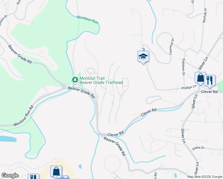 map of restaurants, bars, coffee shops, grocery stores, and more near 1527 Ventana Drive in Coraopolis