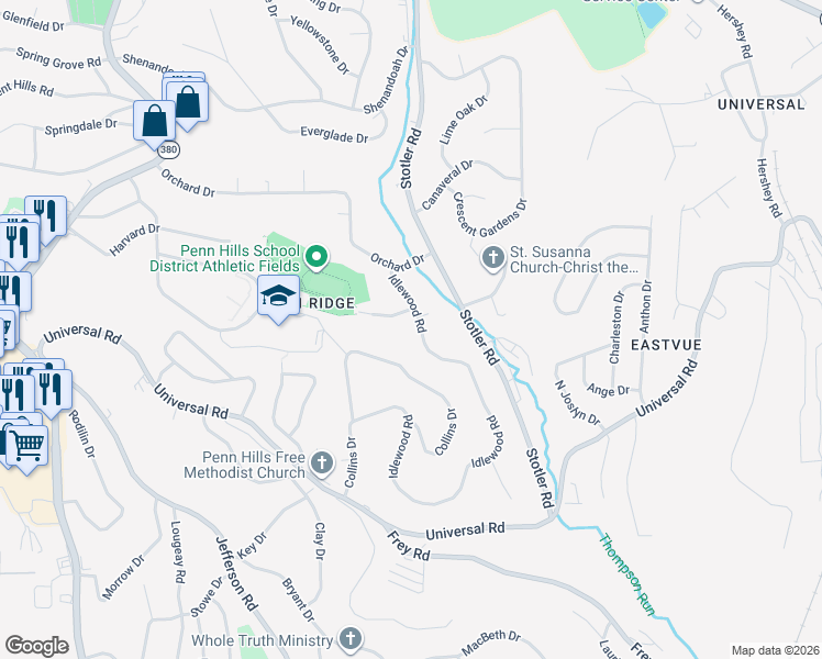 map of restaurants, bars, coffee shops, grocery stores, and more near 2 Valmartin Drive in Pittsburgh