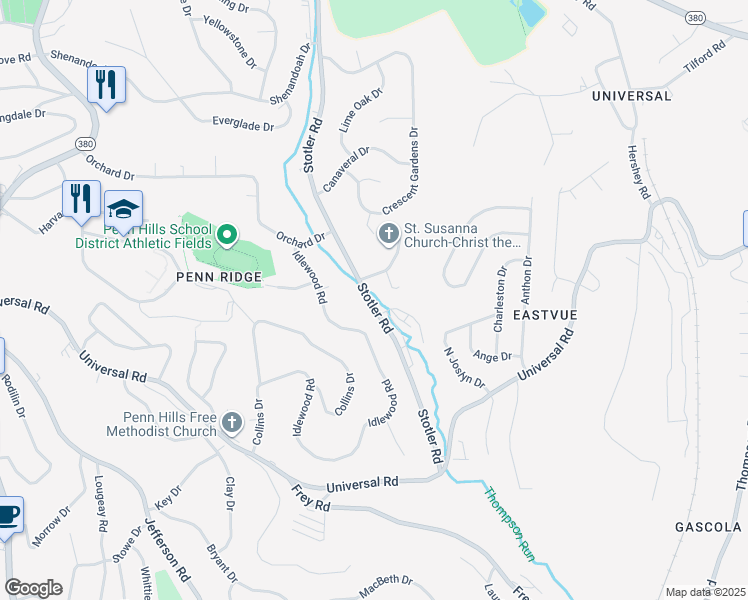 map of restaurants, bars, coffee shops, grocery stores, and more near 98 Stotler Road in Penn Hills