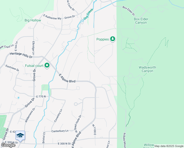 map of restaurants, bars, coffee shops, grocery stores, and more near 986 North Sunbrook Circle in Alpine