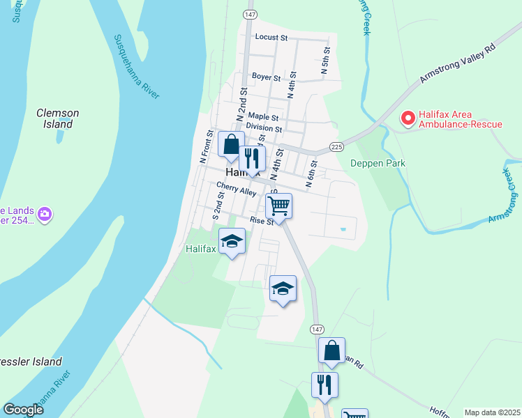map of restaurants, bars, coffee shops, grocery stores, and more near 16 South 4th Street in Halifax