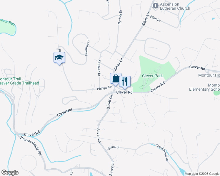 map of restaurants, bars, coffee shops, grocery stores, and more near 1202 Silver Lane in McKees Rocks