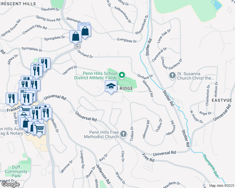 map of restaurants, bars, coffee shops, grocery stores, and more near 309 Collins Drive in Pittsburgh