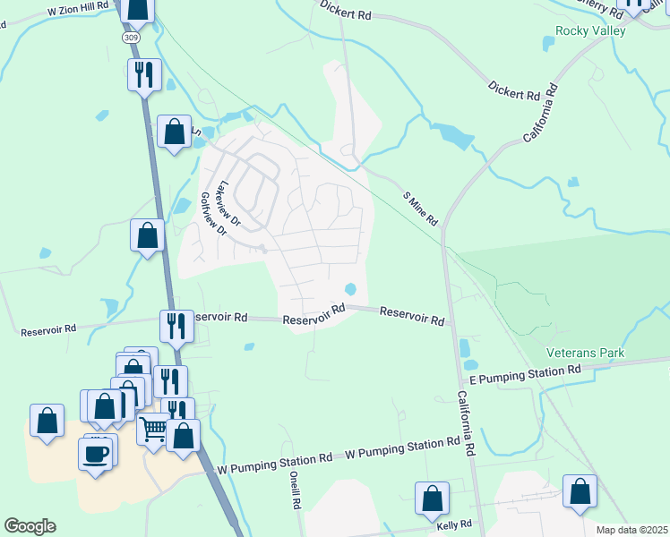 map of restaurants, bars, coffee shops, grocery stores, and more near 14 Walnut Lane in Quakertown