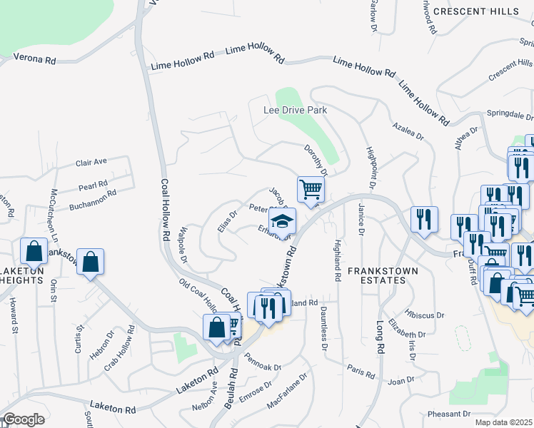 map of restaurants, bars, coffee shops, grocery stores, and more near 119 Peter Drive in Pittsburgh