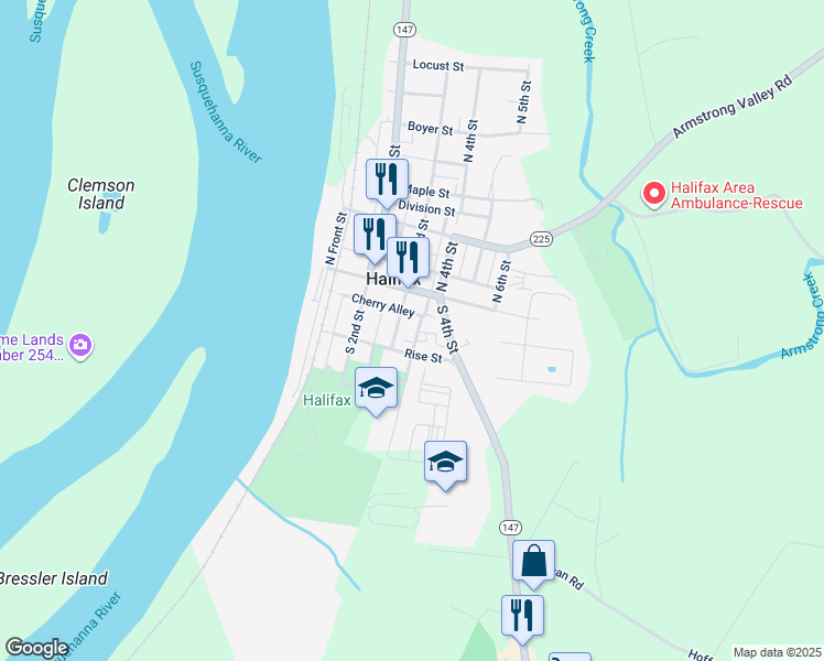 map of restaurants, bars, coffee shops, grocery stores, and more near 16 South 4th Street in Halifax