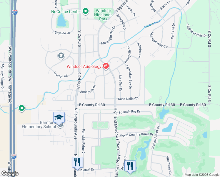 map of restaurants, bars, coffee shops, grocery stores, and more near 5288 Reef Court in Windsor