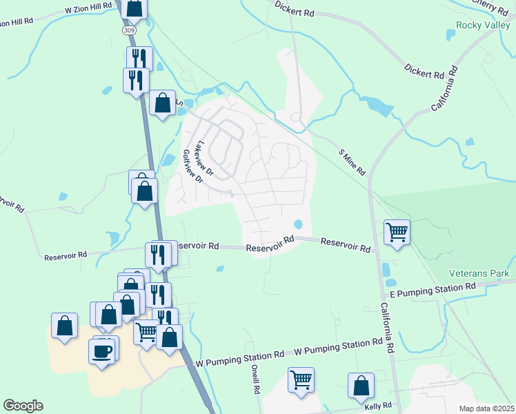 map of restaurants, bars, coffee shops, grocery stores, and more near 16 Walnut Ln in Quakertown