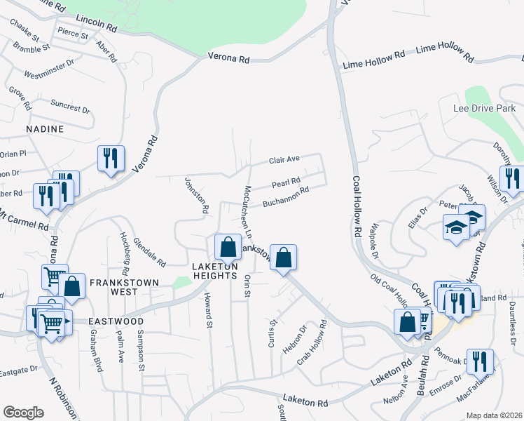 map of restaurants, bars, coffee shops, grocery stores, and more near 10137 Buchannon Road in Pittsburgh