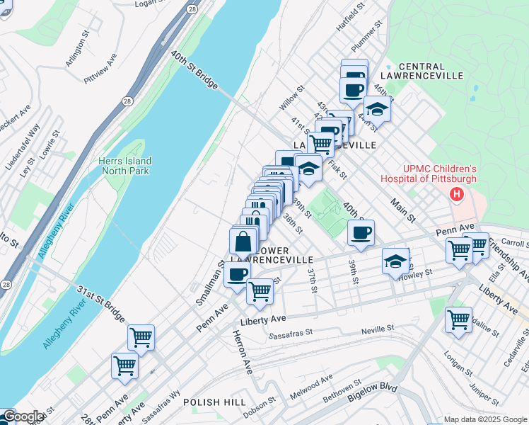 map of restaurants, bars, coffee shops, grocery stores, and more near 3728 Charlotte Street in Pittsburgh