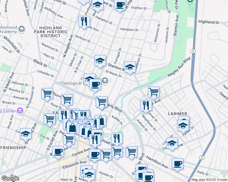 map of restaurants, bars, coffee shops, grocery stores, and more near 616 Sheridan Avenue in Pittsburgh